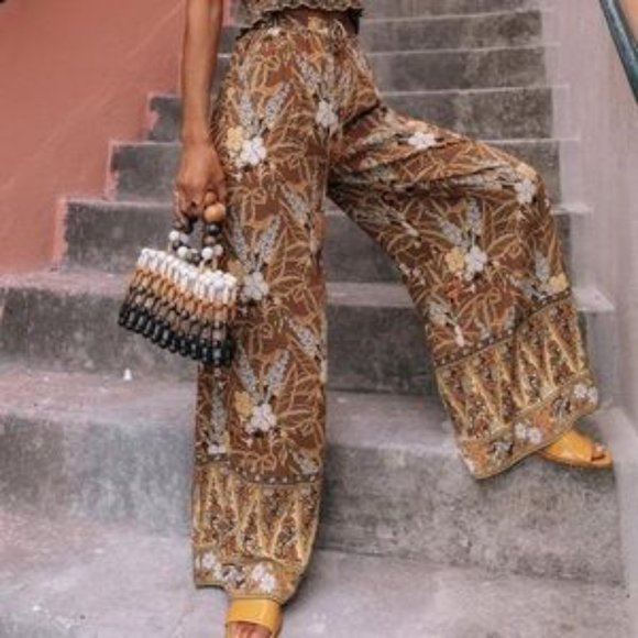 Spell Brown Floral Wide Leg Pants - Picture 1 of 13